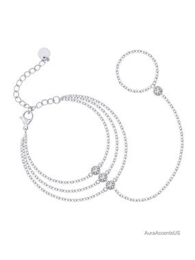 14K Gold Plated Layered Hand Chain Bracelet for Women, Adjustable Dainty Finger